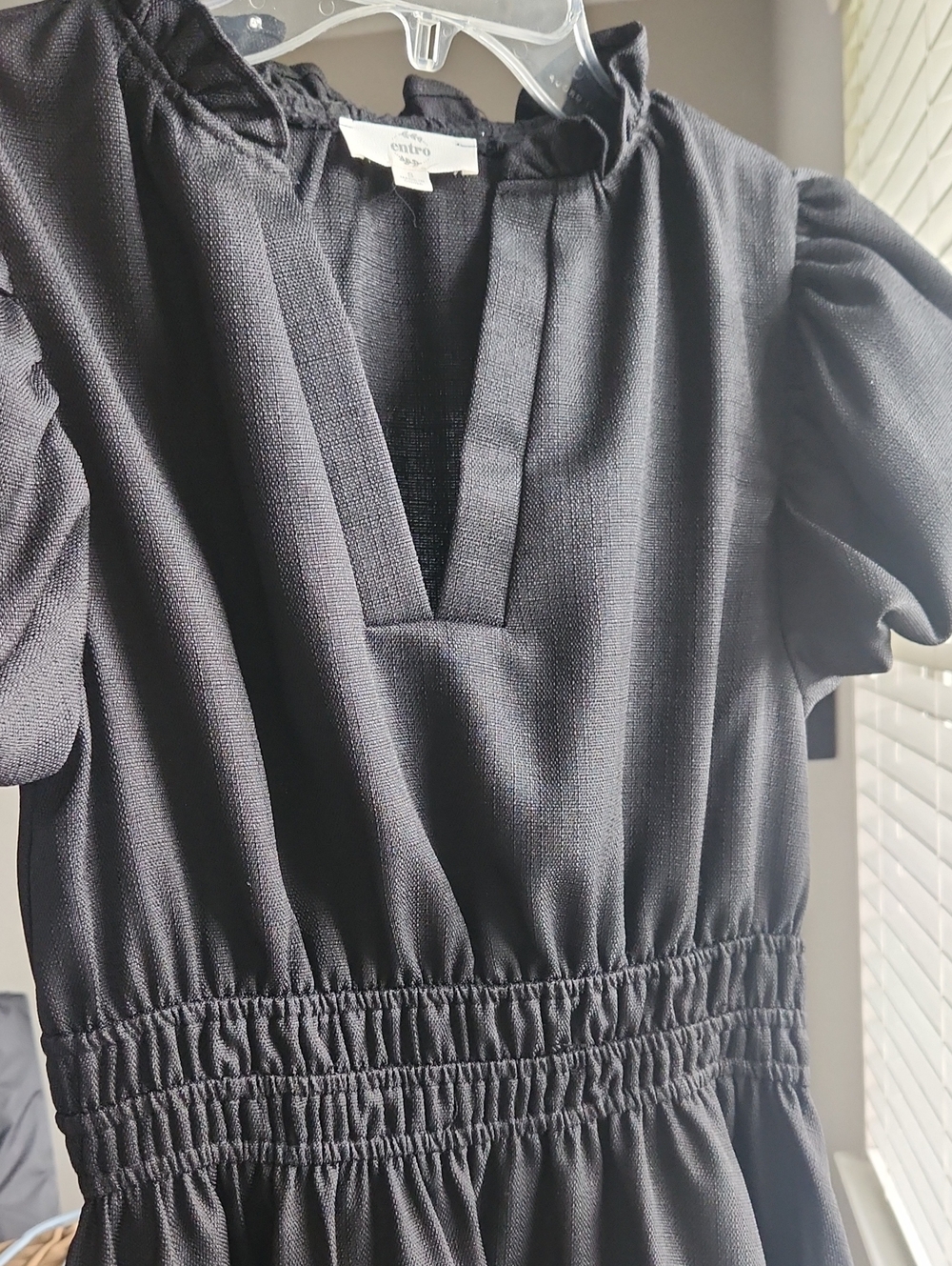 Entro Black Women's Puff-Sleeve Smocked Waist Dress